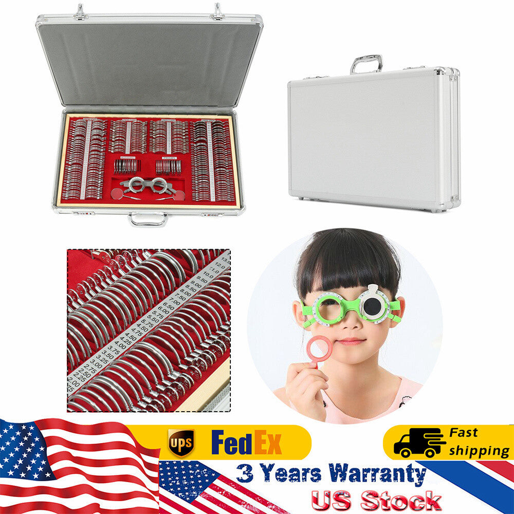 266Pcs Optical Trial Lens Set Optometry Kit Metal Rim Aluminum Box Trial Frame