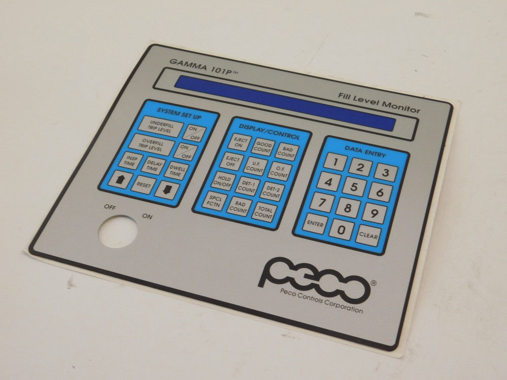 Peco Gamma 101P Fill Level Monitor Touchpad Overlay - NEW Surplus!