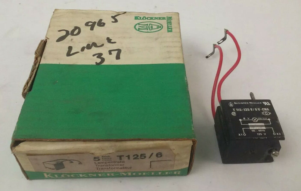 KLOCKNER MOELLER T125/6-CNA TRANSFORMER T125/6 125V 50/60HZ (NO BOX)