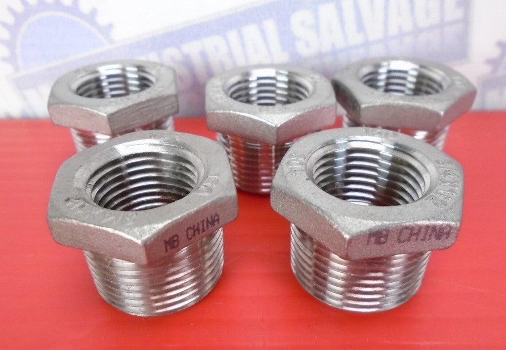 Lot of 5 - 3/4" Male x 1/2" Female NPT Threaded Reducer, 150#, 304 SS (NEW)
