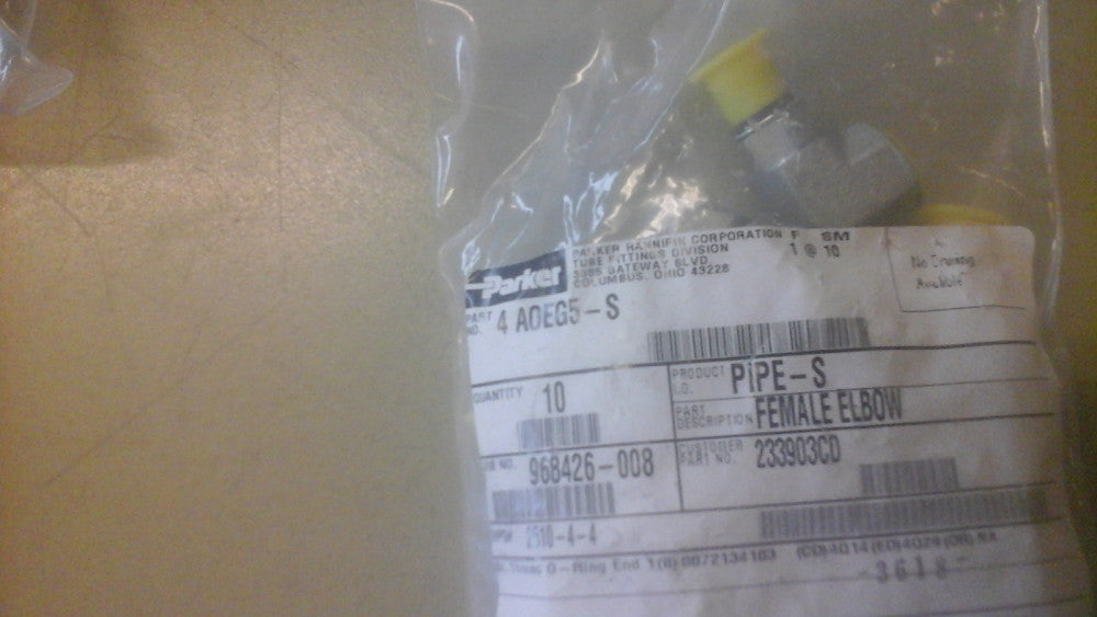 GENUINE Parker AOEG5‑S  #4 Male SAE x #4 Female SAE ‑ 90 Deg Elbow 10 PCS
