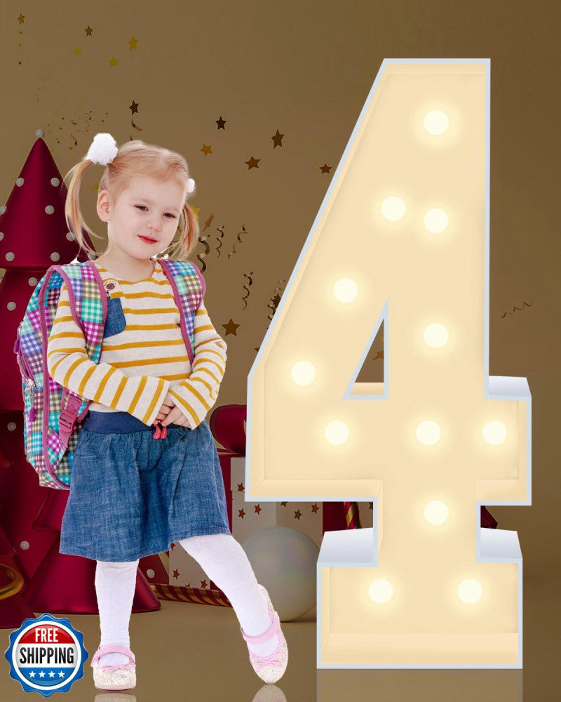 4FT Plastic Marquee Numbers 4, Light up Numbers Made of Corrugated Plastic Bo