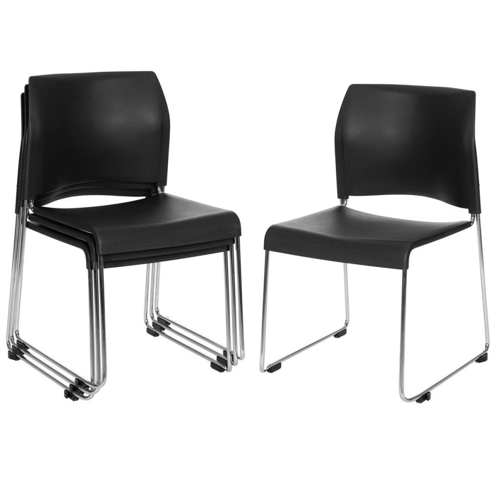 Premium Cafetorium Plastic Stack Chair, Black (4 Pack)