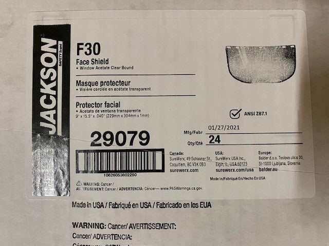 (24 Pack) Jackson Safety F30 Bound Acetate Face Shield (NEW)