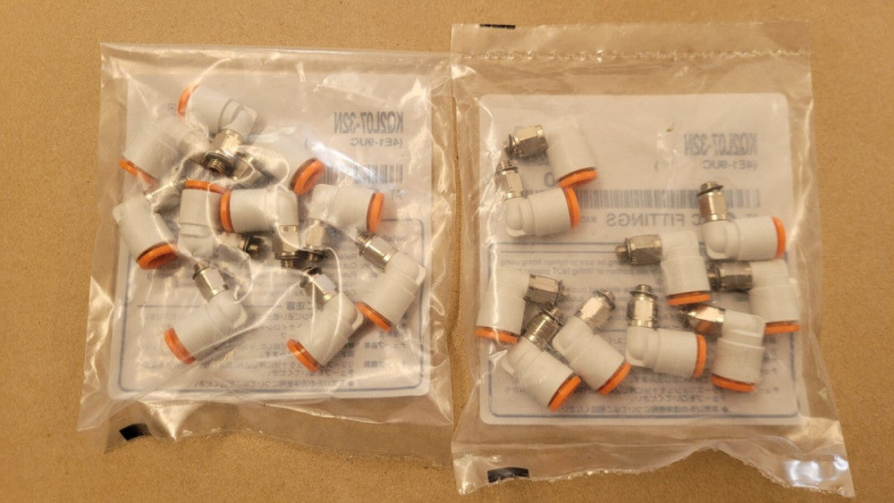 Lot of 20 SMC Pneumatics KQ2L07-32N Elbow Fittings 1/4" Tube x 10-32 Thread