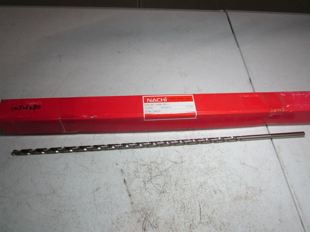 Nachi (1054680) 19/64" 118° 18" OAL, High Speed Steel Extra Long Drill