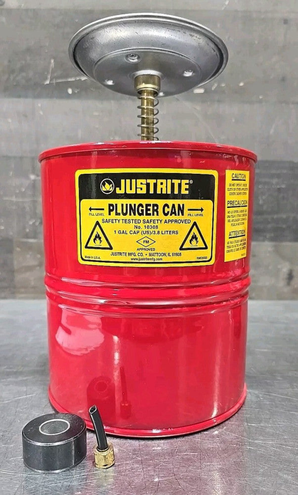 Justrite 10308 Plunger Can, 1 Gallon Can Capacity, Galvanized Steel, 5 In