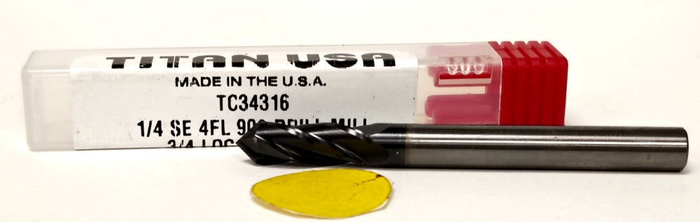TITAN 1/4" 4 FL DRILL END MILL  2-1/2" OAL CARBIDE TC34316