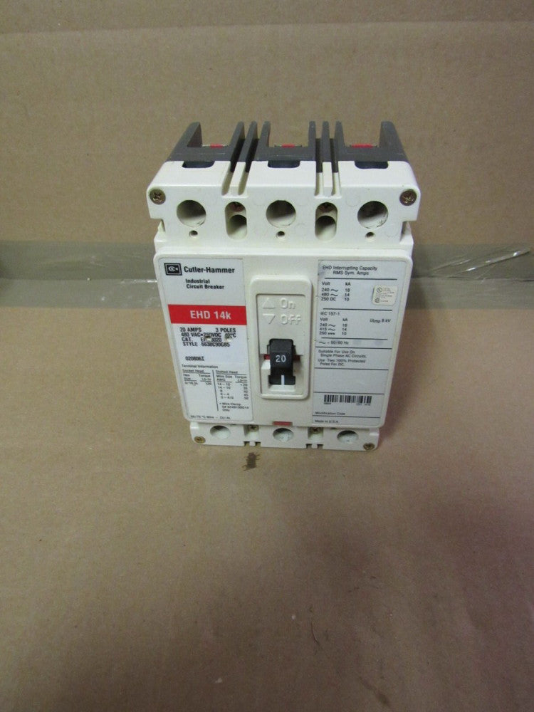 CUTLER-HAMMER EHD3020 20A/400V/3P CIRCUIT BREAKER, NICE TAKEOUT! MAKE OFFER!