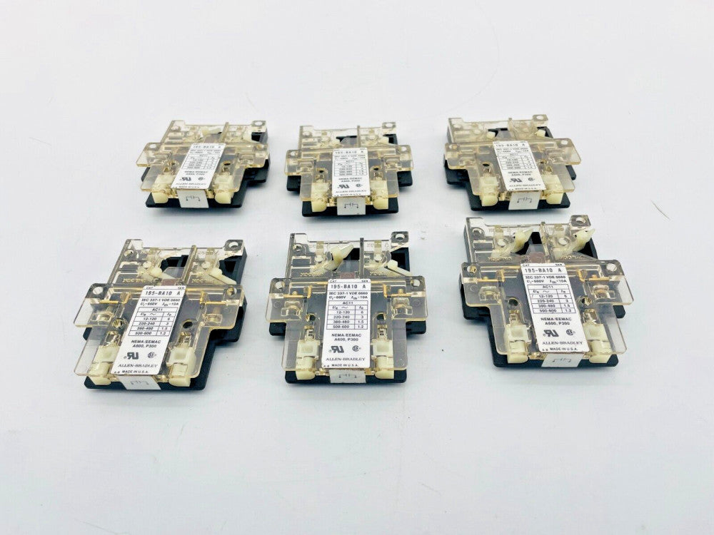 Lot of 6 New Allen Bradley 195-BA10 Auxiliary Contact 10A 660V