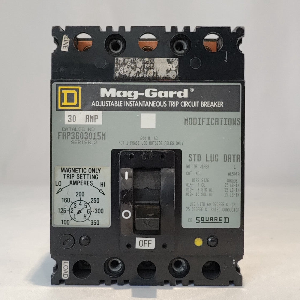 Square D FAP3603015M Mag-gard Molded Case Circuit Breaker 3p 30a Amp 600v-ac