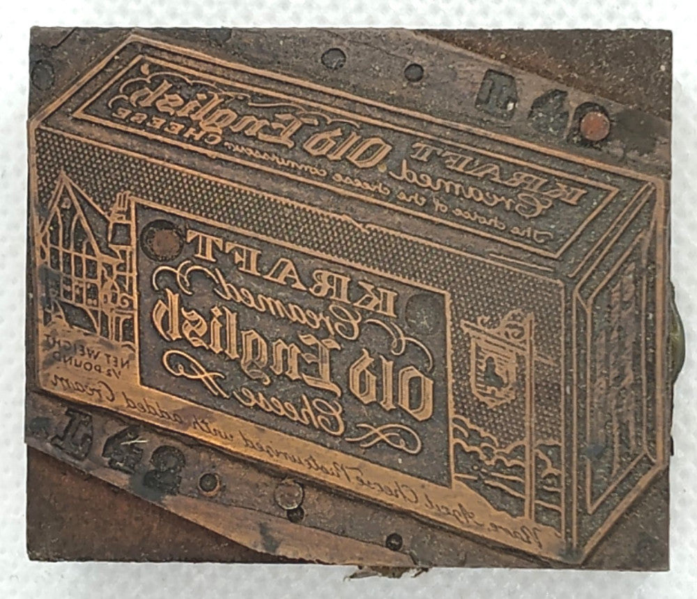 Antique Wood  Printing Block Kraft Creamed Cheese Advertising letterpress type