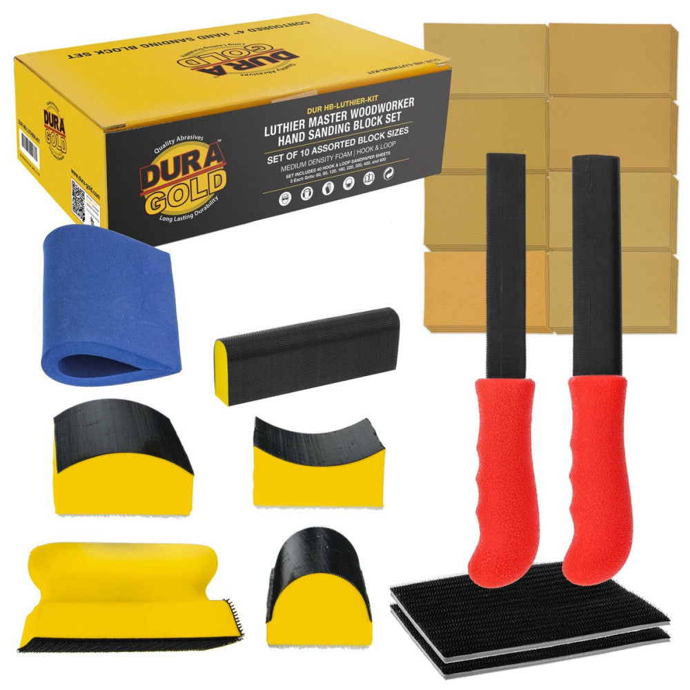 Dura-Gold Luthier Guitar Master Woodworker Hand Sanding Block Set, 40 Sandpaper