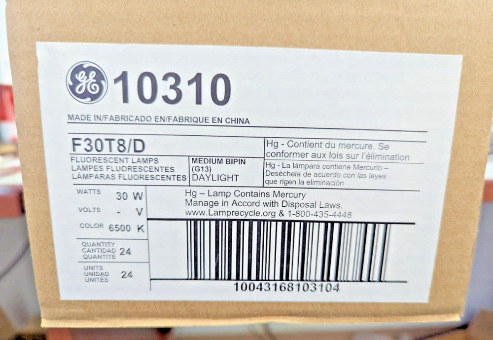 Case of 24 GE 10310 - F30T8/D - T8 30 Watt - 6500 Kelvin - 1850 Lumens - [C7S1]