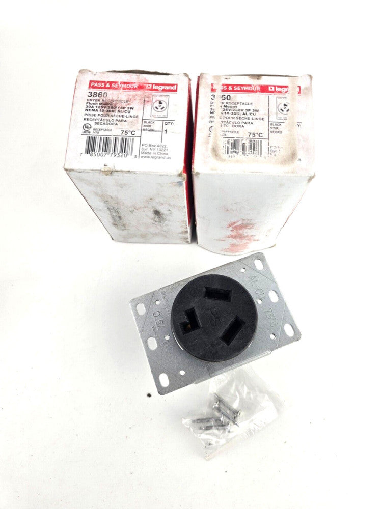 2pcs PASS & SEYMOUR 3860 FLUSH MOUNT DRYER RECEPTACLE 10-30R 3P 3W 30A