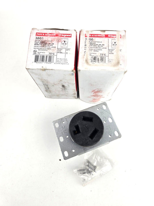 2pcs PASS & SEYMOUR 3860 FLUSH MOUNT DRYER RECEPTACLE 10-30R 3P 3W 30A
