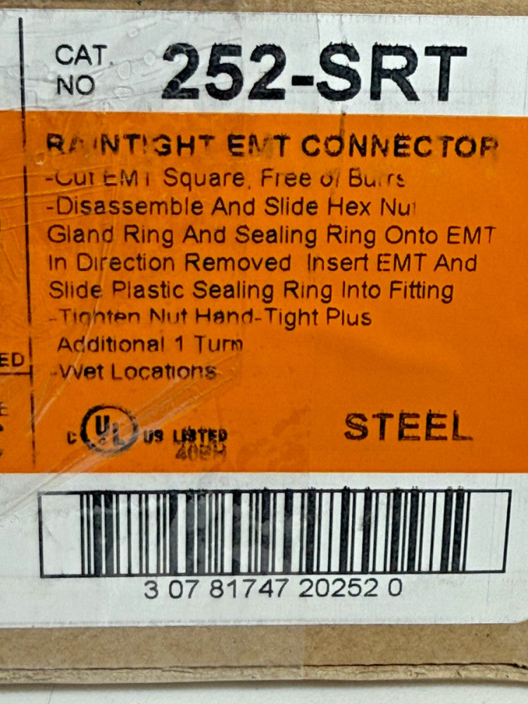 (Box of 10) Bridgeport 252-SRT 1" Raintight EMT Connector Steel