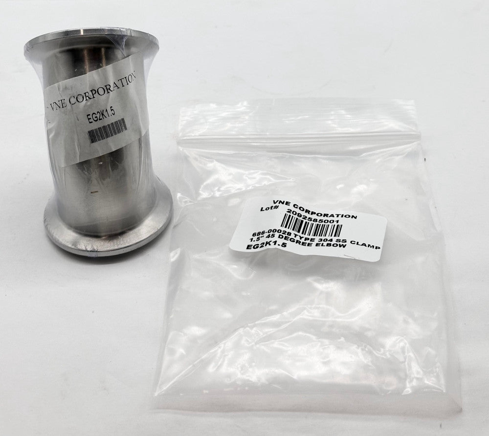 NEW VNE Corp. EG2K1.5 Clamp 45 Degree Elbow 304SS, 1.5" 