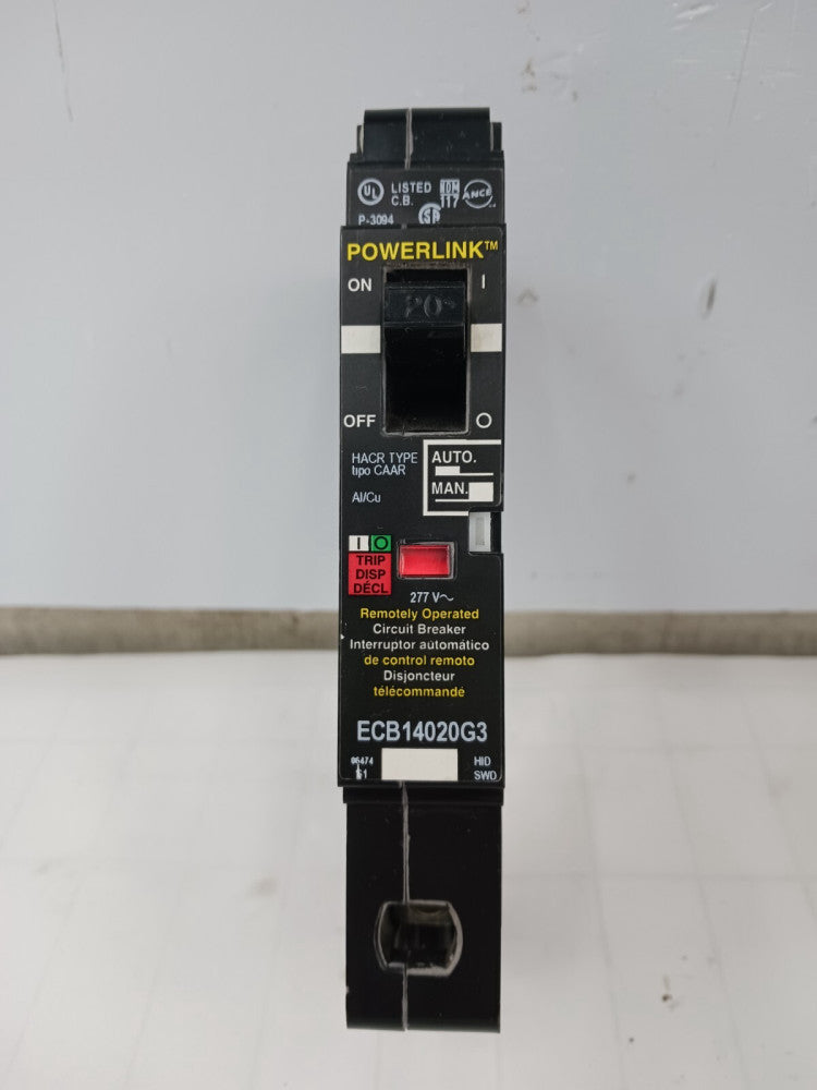 SQUARE D 20 AMP POWERLINK CIRCUIT BREAKER 1 POLE 277 VAC ECB14020G3
