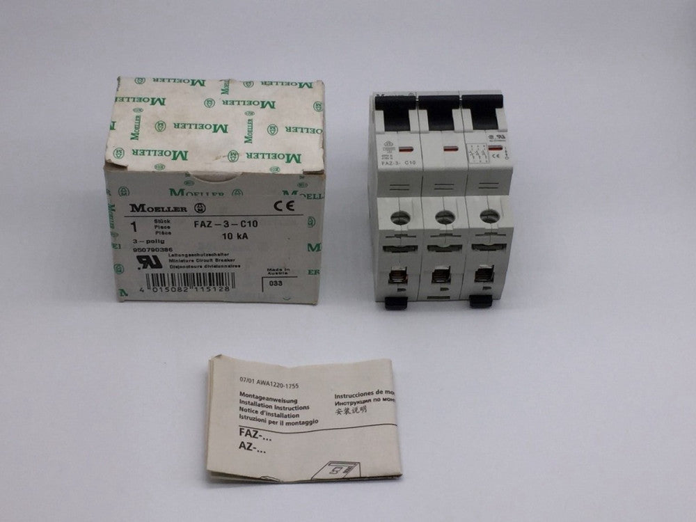 MOELLER FAZ-3-C10 MINIATURE CIRCUIT BREAKER 10AMP/ 3POLE 