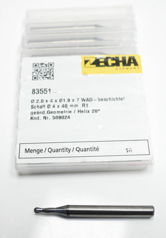 10pcs ZECHA 83551 2 x 4 x 1.9 x 7 WAD Coated 4x40mm 509024 Micro Mill Bits