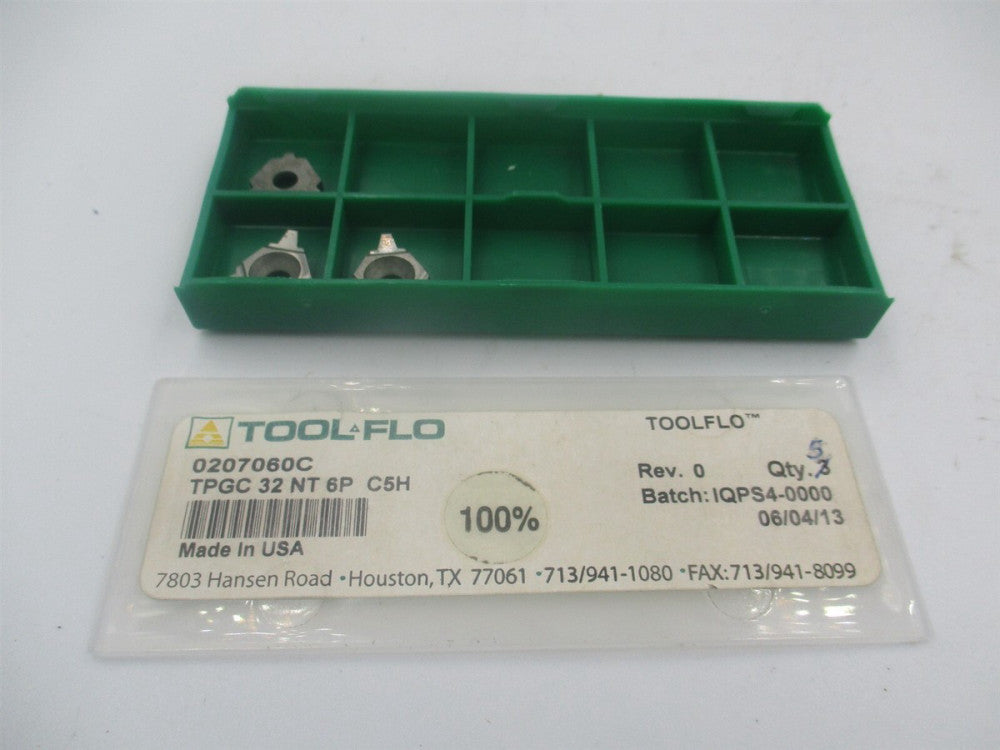 Tool Flo (0207060C) TPGC 32 NT 6P C5H Carbide Threading Insert - Lot of 3