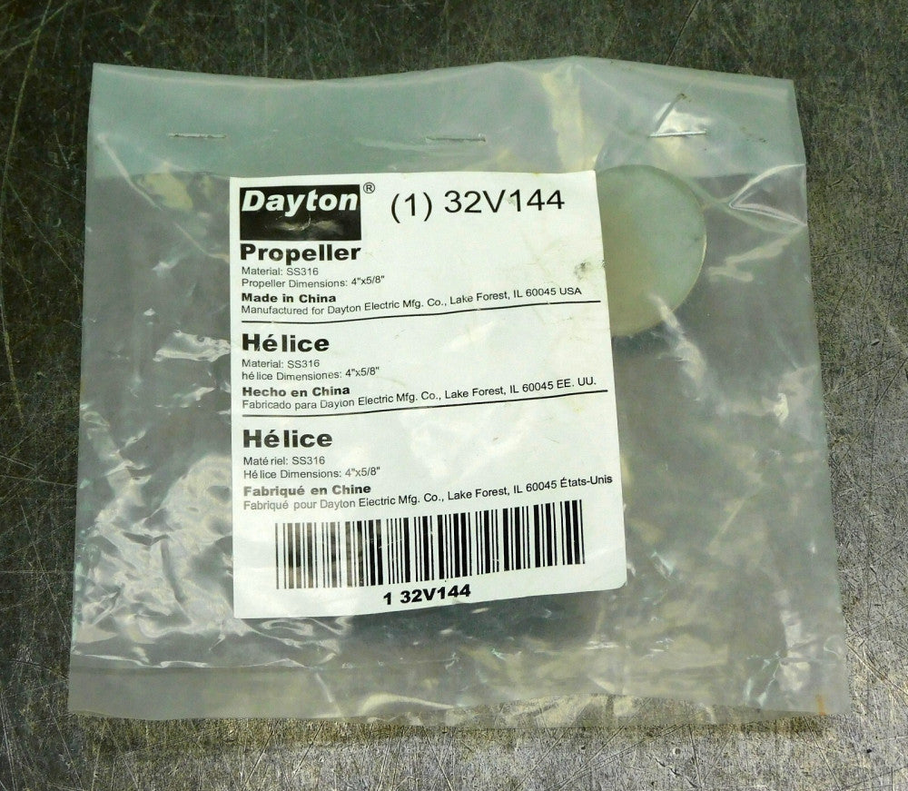 Dayton 32V144 Propeller 4" Diameter x Fits 5/8" 316 SS
