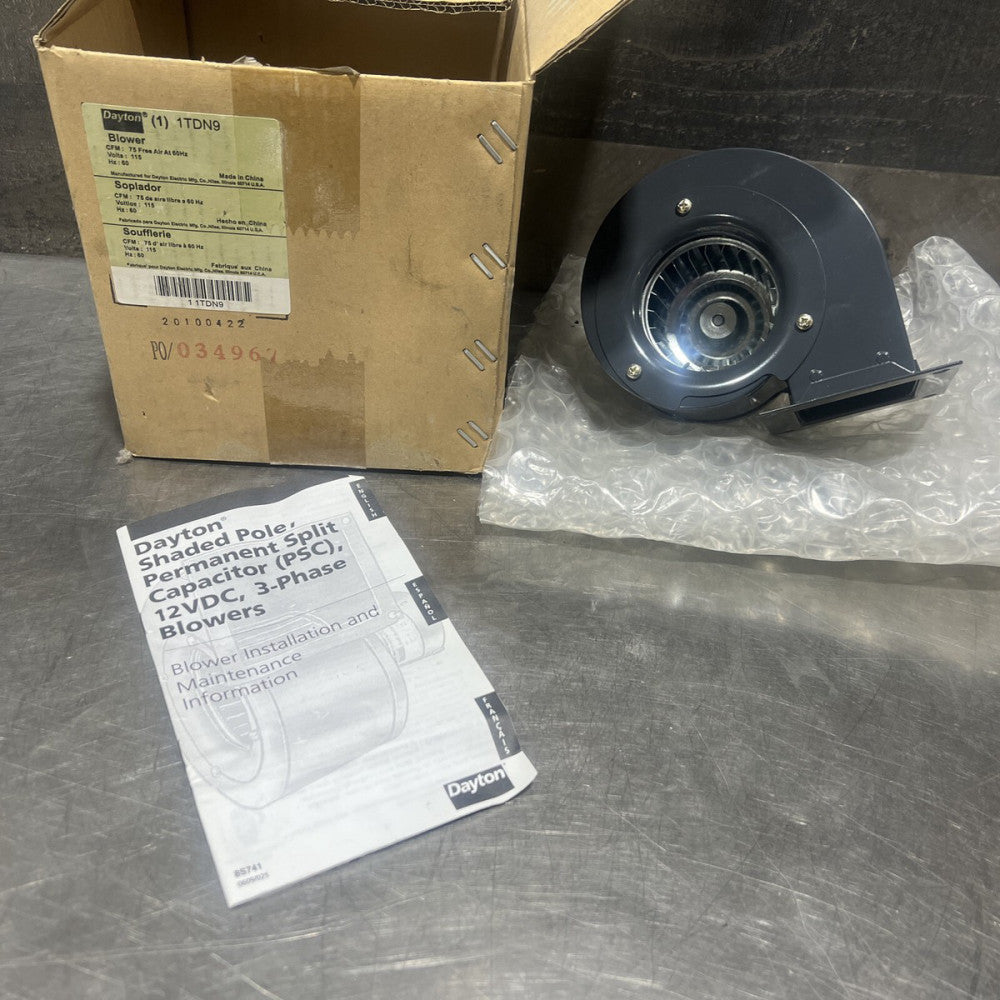 Dayton 1Tdn9 Rectangular Oem Blower, 2950 Rpm, 1 Phase, Direct, Rolled Steel Nos