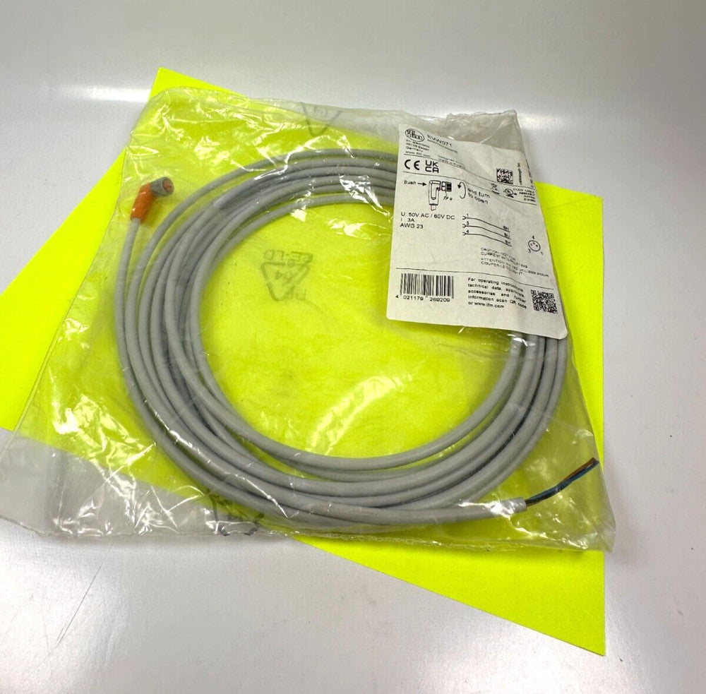 ifm Electronic EVW071 Cable Connector 90° 3P M8 Female 5m Long Gray - NEW