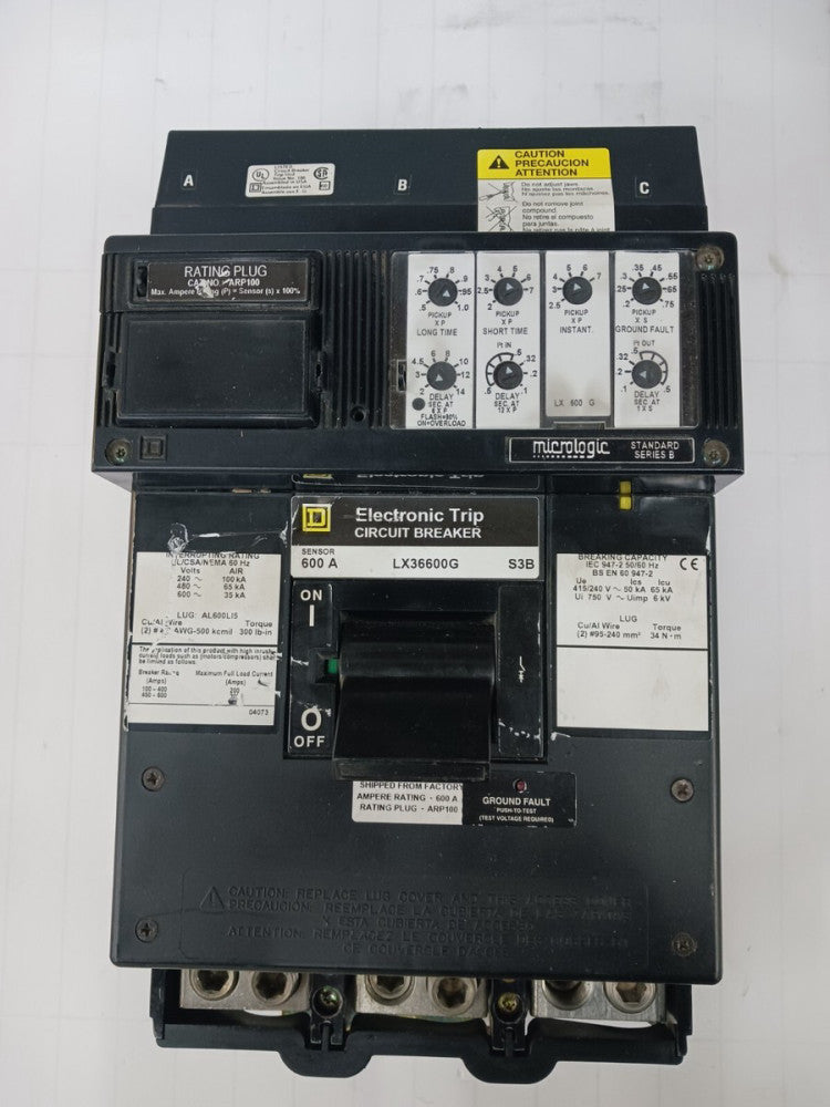 Square D 600 Amp I-Line Circuit Breaker 3 Pole 600 VAC LX36600G W/ LSIG Trip