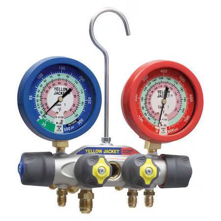 Yellow Jacket 49973 Mechanical Manifold Gauge Set,4-Valve