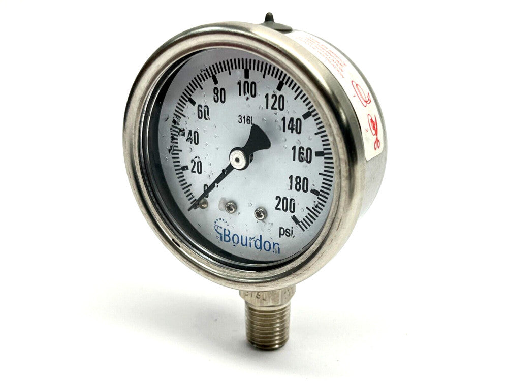 Bourdon 2.5" Stainless Steel Pressure Gauge 316L 200PSI