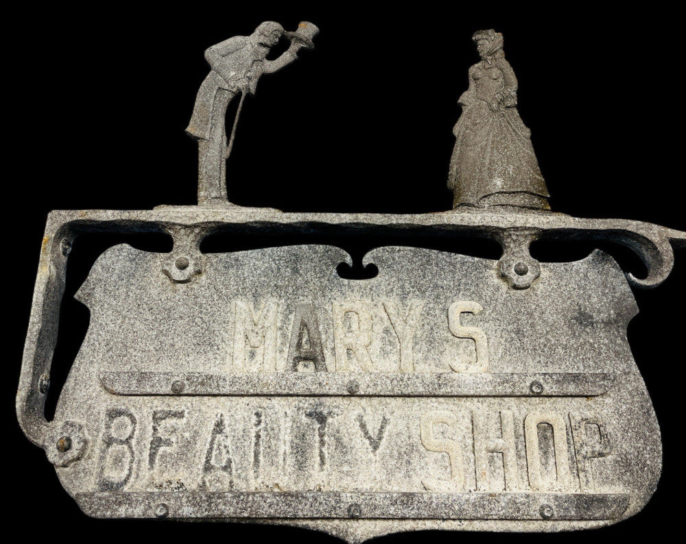 Vintage 1950’s Mid-Century Metal Beauty Shop Business Sign Holder 19” L X 15” H
