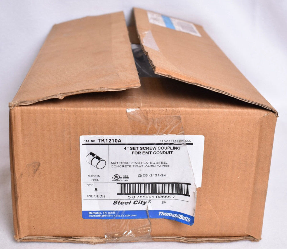 5 Count Thomas Betts 4" Set Screw Zinc Plated Couplings for EMT Conduit TK1210A