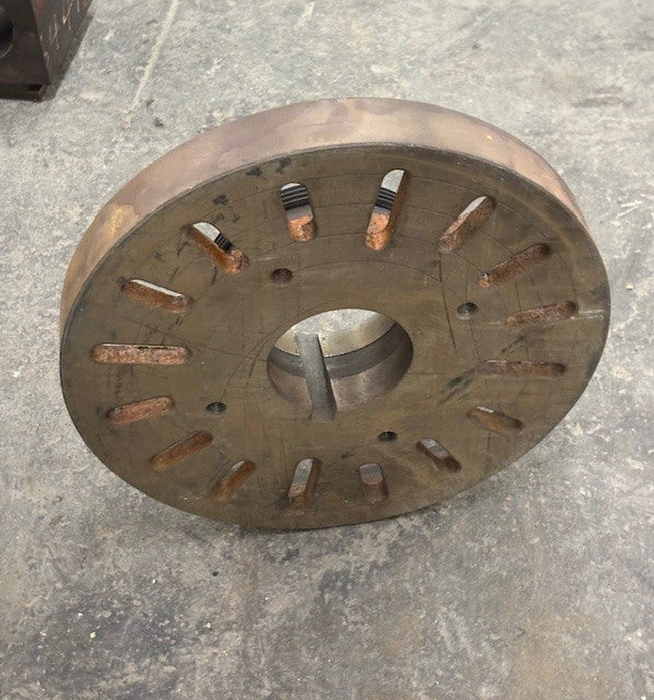LATHE FACE PLATE 14" OD " BORE 4" THICKNESS: 5" STEEL MATERIAL L1