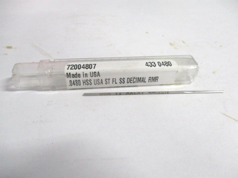 (433-0.0480) 0.048" x 1/2" x 2-1/2" OAL Straight Shank HSS 4FL Chucking Reamer 