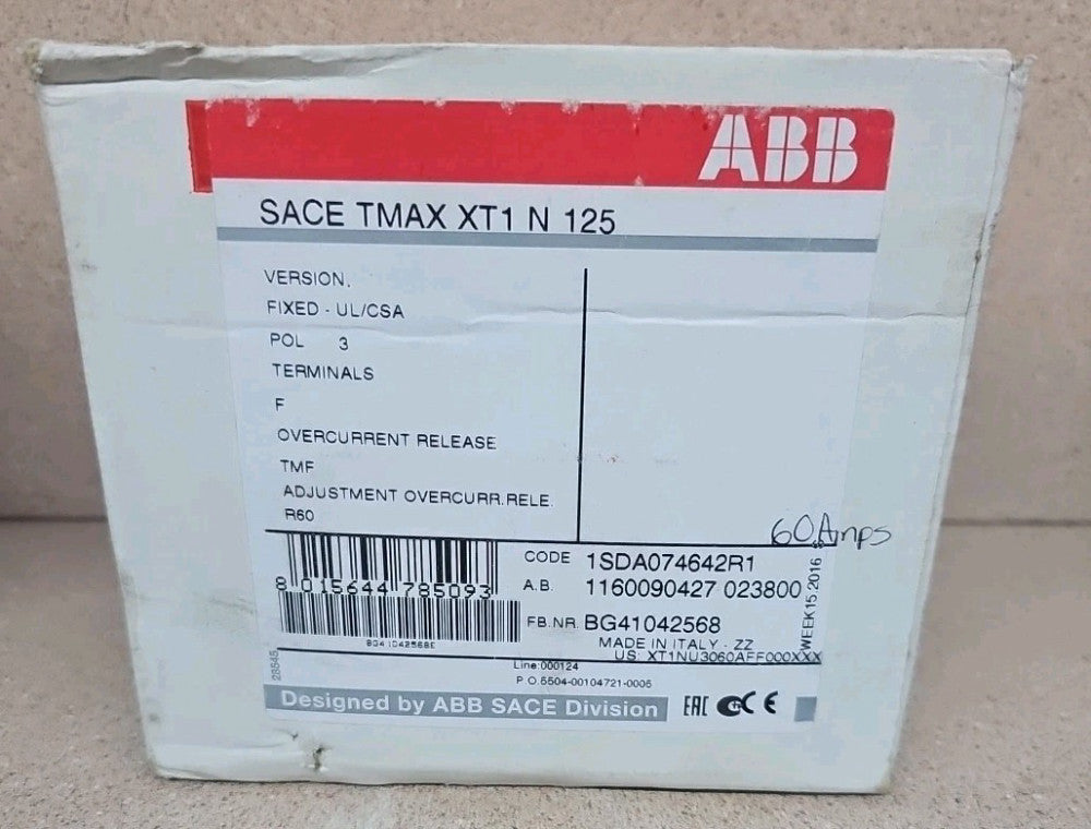 NOS ABB SACE Tmax XT1 N 125 3 Pole 60 Amp 600v Circuit Breaker