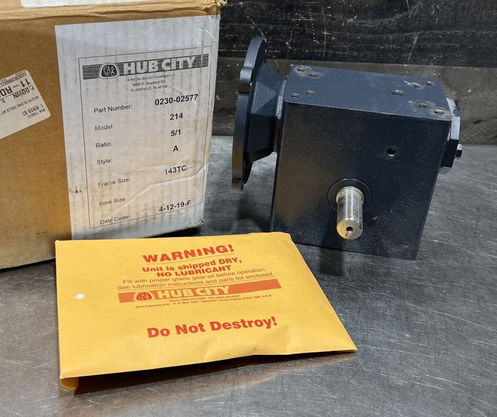 Hub City 0230-02577Cast Iron Shaft Output Single Reduction Worm Reducer Nos