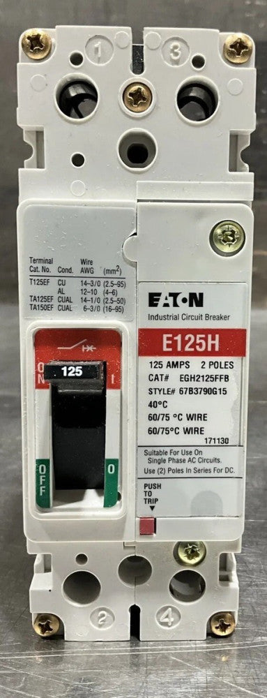 Eaton E125H EGH2125FFB Circuit Breaker 125 AMPS 2 Poles Nos Surplus