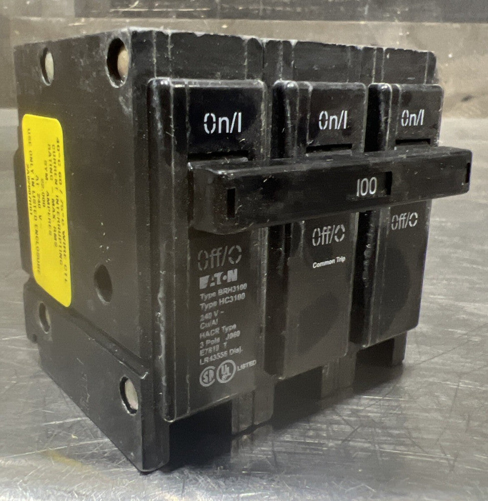 Eaton Cutler Hammer BRH3100 Circuit Breaker 3 Pole 100 Amp 240V Plug on 100A Nos
