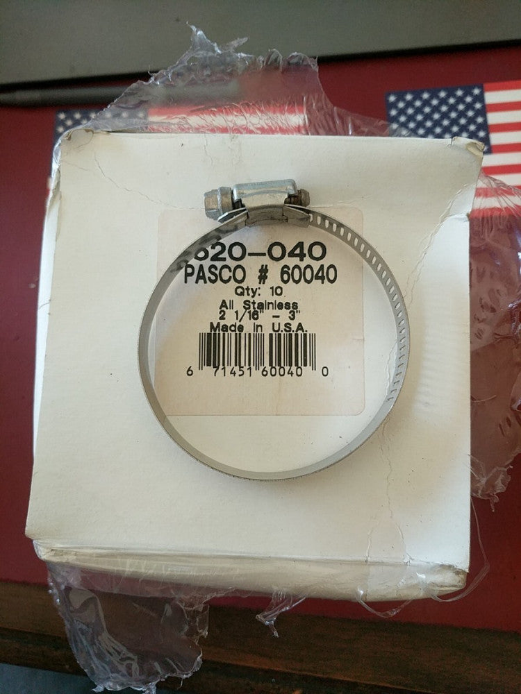 Pasco 2-1/16" to 3"  Hose Clamp Stainless Steel Worm Gear 1/2" Band Width 10pcs
