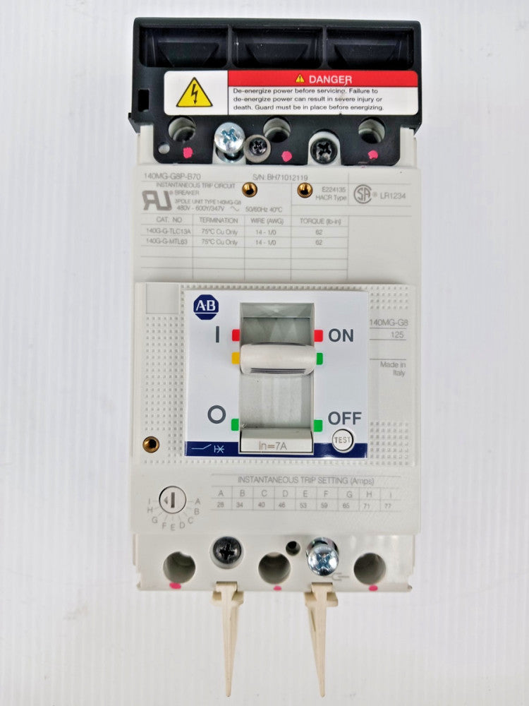 New Allen Bradley 7 Amp Circuit Breaker 3 Pole 600Y/347 VAC 140MG-G8P-B70