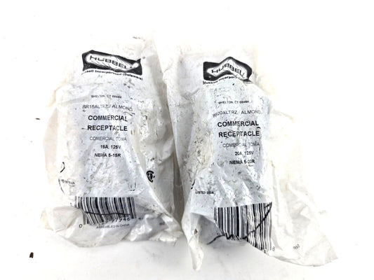 2pcs Hubbell BR15ALTRZ BR20ALTRZ Almond Commercial Receptacle NEMA 5-15R + 5-20R