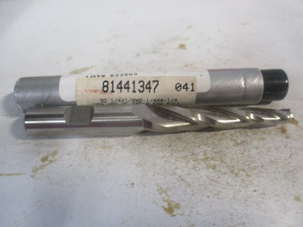 (M-409) 1/4" x 2-1/4" x 1/2" x 4-1/2" OAL HSS 3-Flute Tapered Square End Mill 