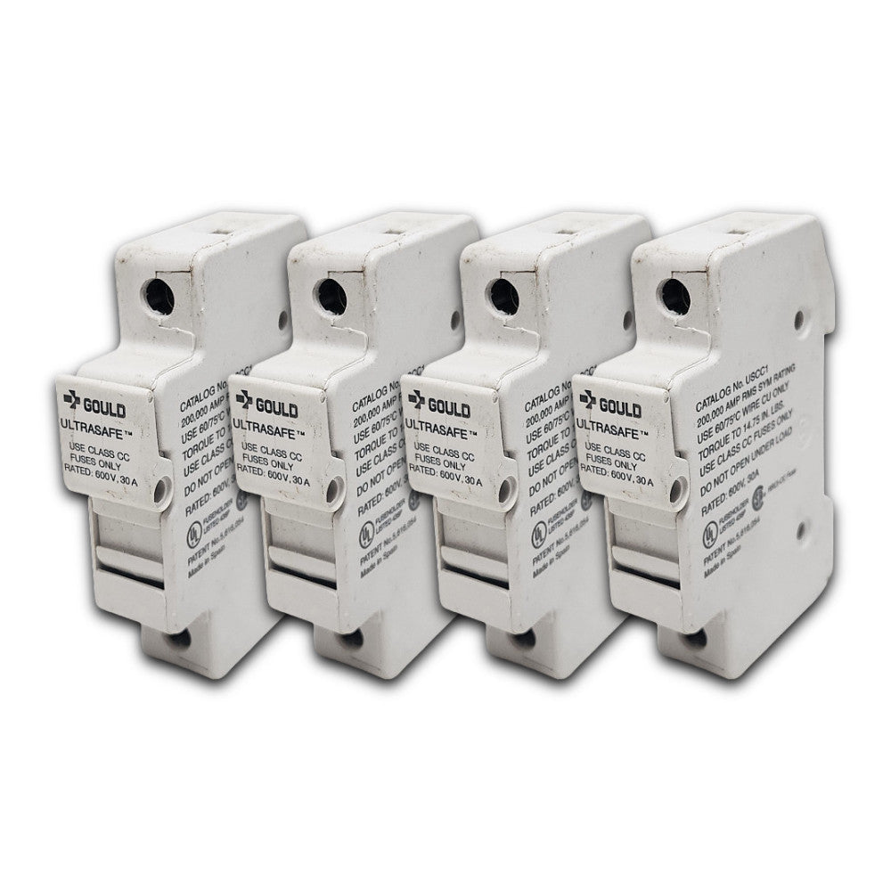 GOULD FUSE HOLDERS USCC1 (LOT OF 4) 1-POLE WITH INDICATORS 30-AMP 600V CLASS CC