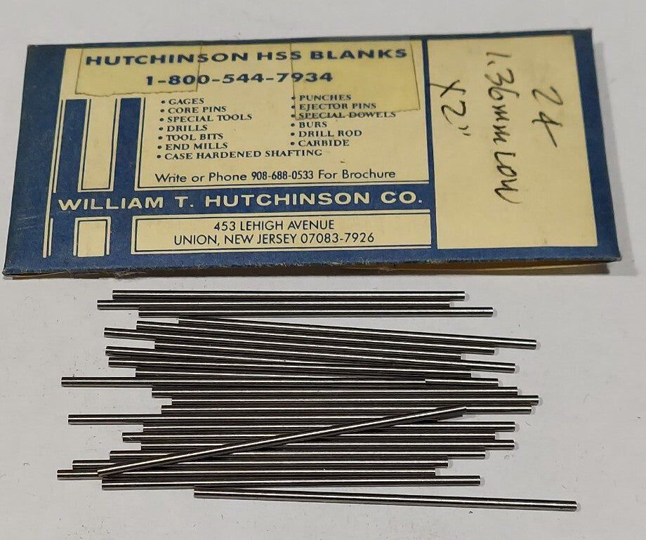 Lot Of 24 - USA Hutchinson 1.36mm x 2" Low Drill Blank Reamer Pin Gage