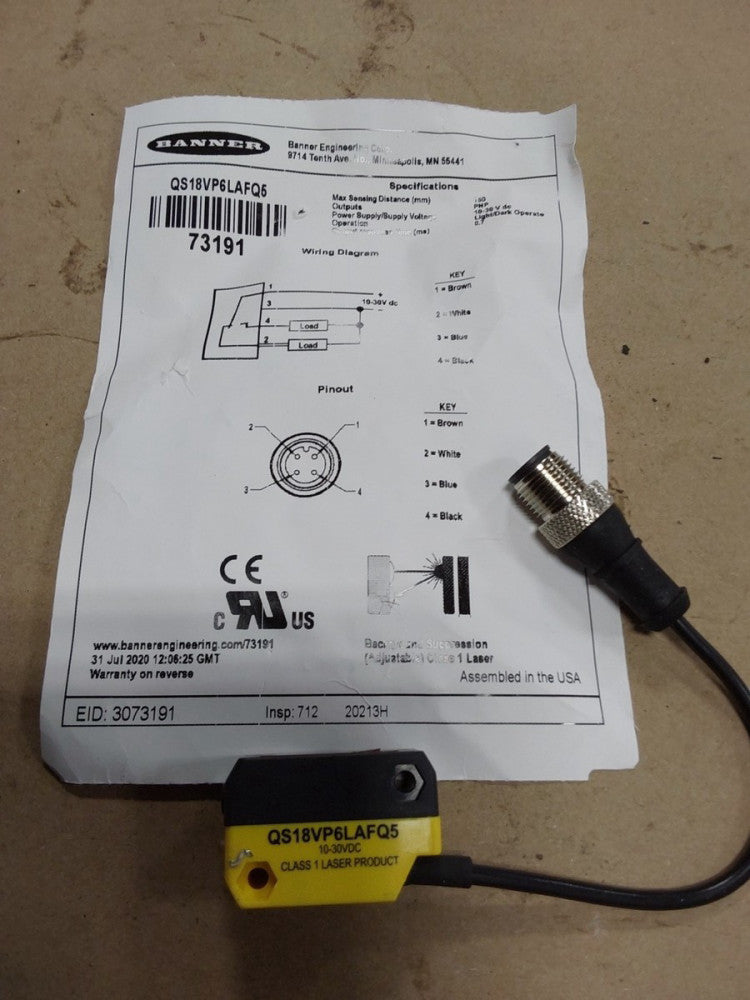 NEW For Banner Engineering QS18VP6LAFQ5 Photoelectric Laser Sensor 10-30VDC PNP