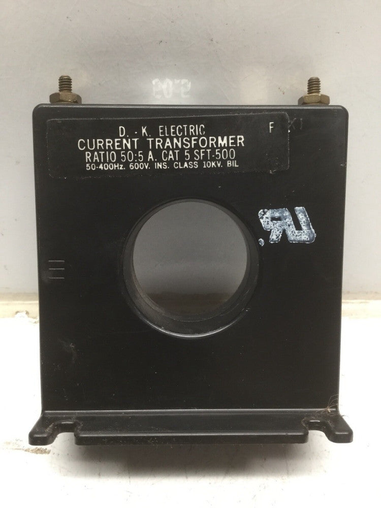 D-K Electric Current Transformer Ratio 50:5 Cat 5 SFT-500, 50-400Hz, 600V