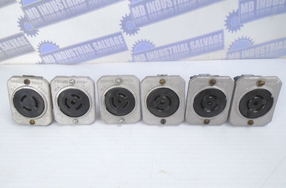 (6) Hubbell RE-21743 Twist-Lock Receptacle 10A 250v 15A 125v CROUSE-HINDS Cover 