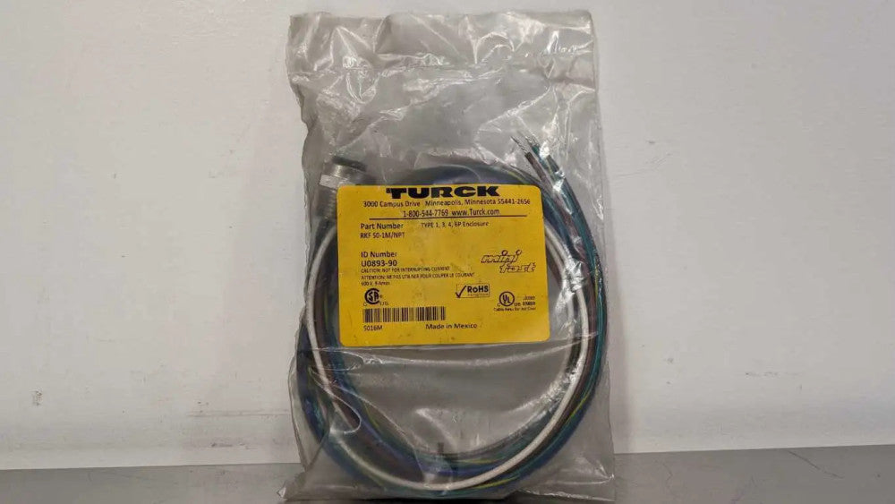 Turck RKF 50-1M/NPT Circular Connector U0893-90 600V 9A 5 Pin Wire to 7/8" St...